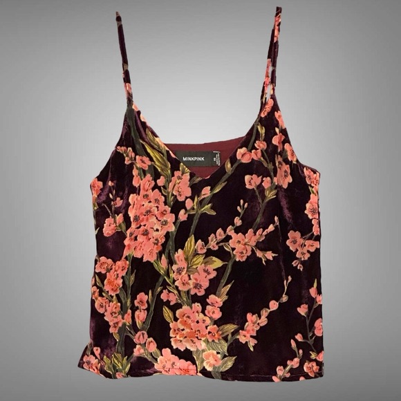 Y2K Velvet Burnout Womens Top XS Burgundy Floral Camisole Tank Fairy Whimsigoth - Picture 1 of 13